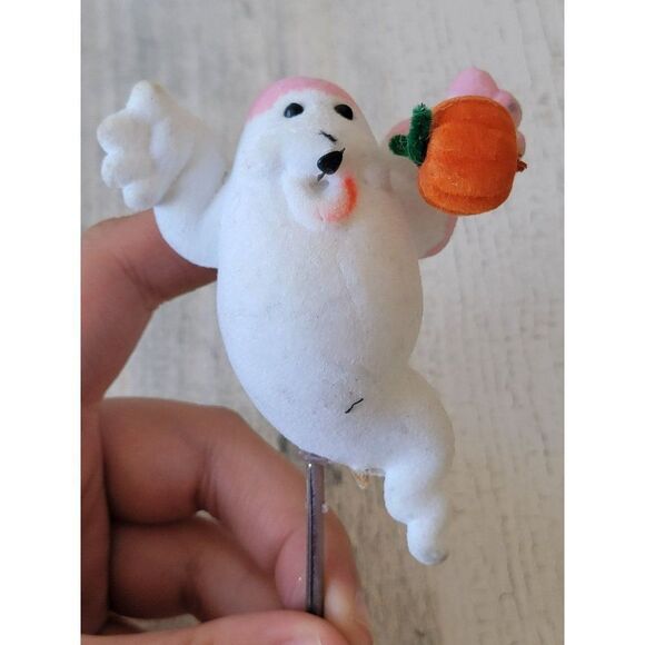Halloween flocked ghost AS IS pumpkin pick home decor - Picture 2 of 7